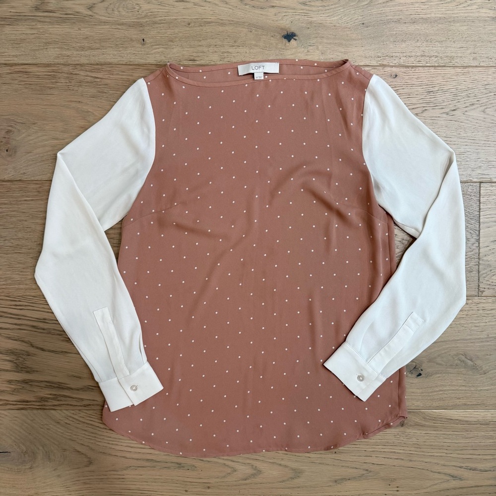 Ann Taylor Loft Polka Dot Long Sleeve Blouse Top Size XS